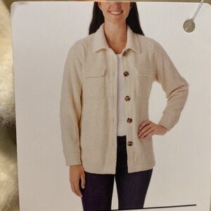 Members market plush cream button dowN POCKET shacket shirt jacket  XXL